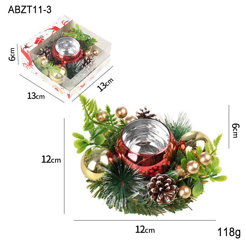 Christmas Candle Metals Candlestick Wreath Artificial Pinball Pinecone Candle Holder Fake Leaves Xmas New Year Home Table Decor - DropOnline.co