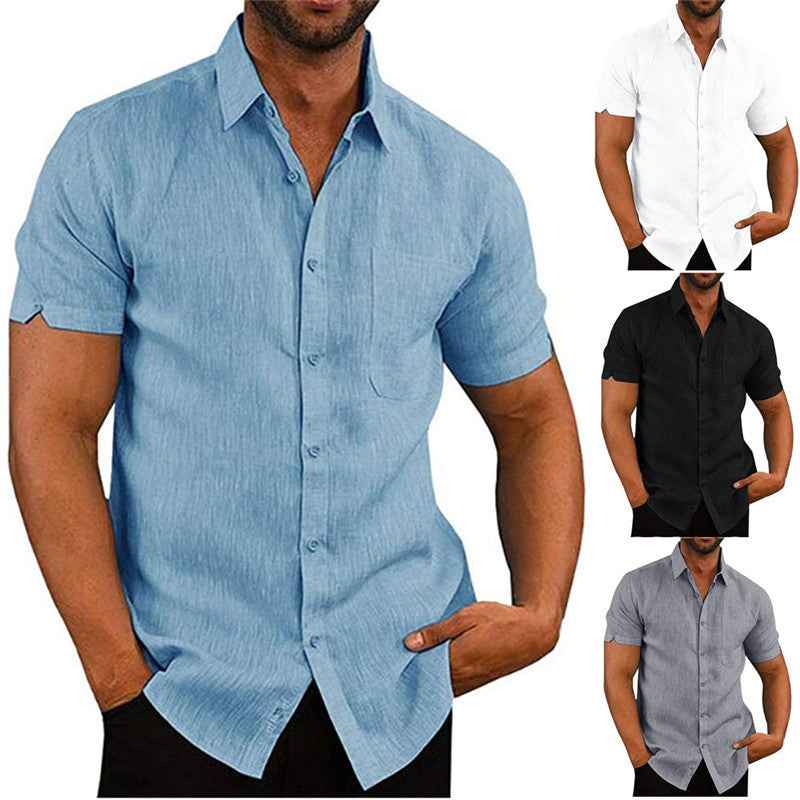 Men's Short Sleeve Summer Solid Shirt - Casual Loose Fit Tee