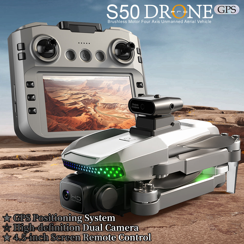 S50 PRO GPS Drone With 2 Batteries, 4.5-inch Large Screen Remote, Real-Time HD Camera, Obstacle Avoidance, Extended Flight Time - DropOnline.co