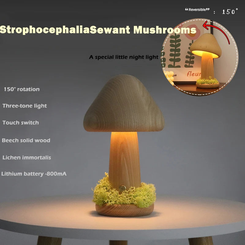 Twisted Mushroom Night Warm Light Touch Bedroom Bedhead Night Light Beech Wood LED USB Decorative Atmosphere Lamps Home Decor - DropOnline.co