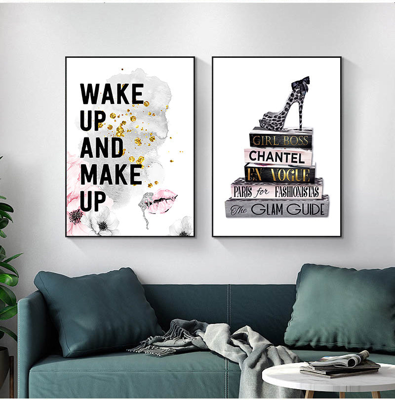 Lipstick Perfume High Heels Fashion Makeup Texture Canvas Painting Home Decor - DropOnline.co