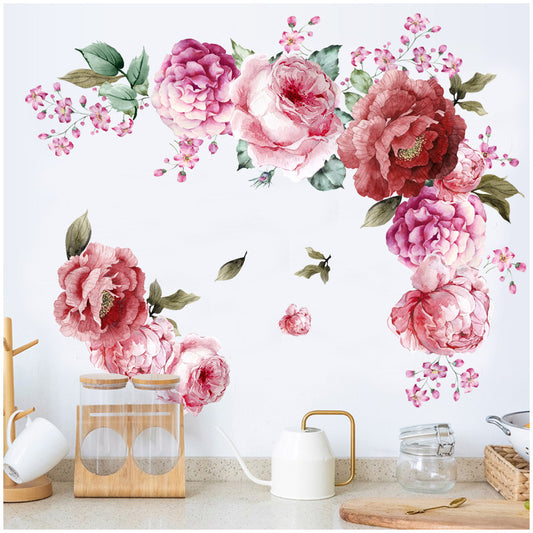 Home Wall Living Room Decoration Watercolor Peonies Flower Decoration Stickers - DropOnline.co