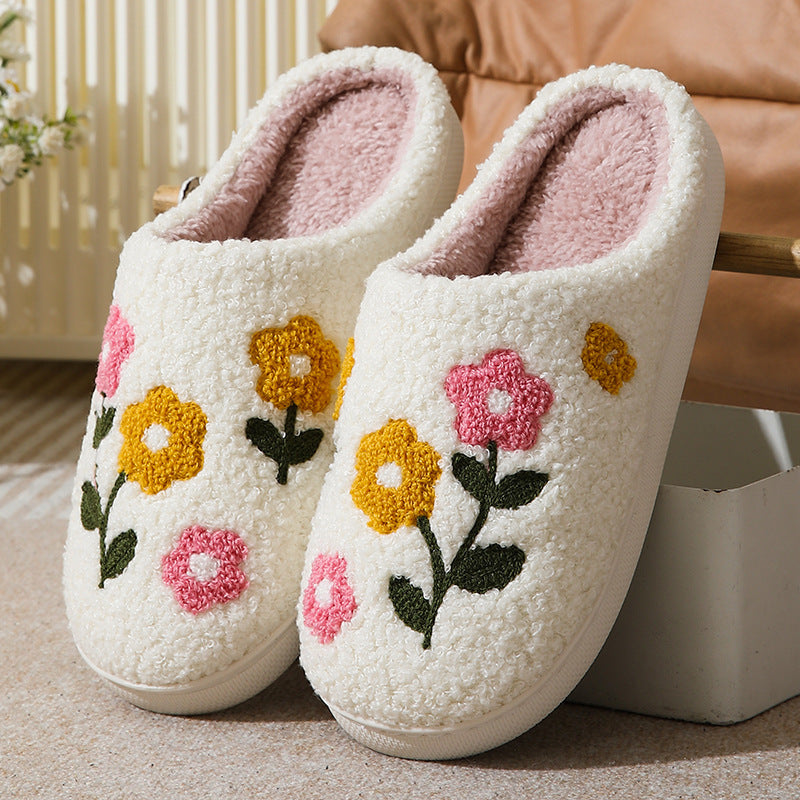 Warm Indoor Comfortable Colorful Flowers Cotton Slippers - DropOnline.co