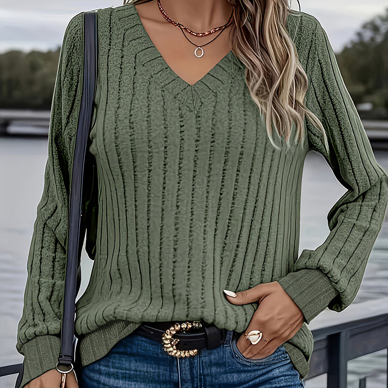 Women's Long Sleeve Blouses Shirts With Ribbed Knit Work Office Basic Tops - DropOnline.co