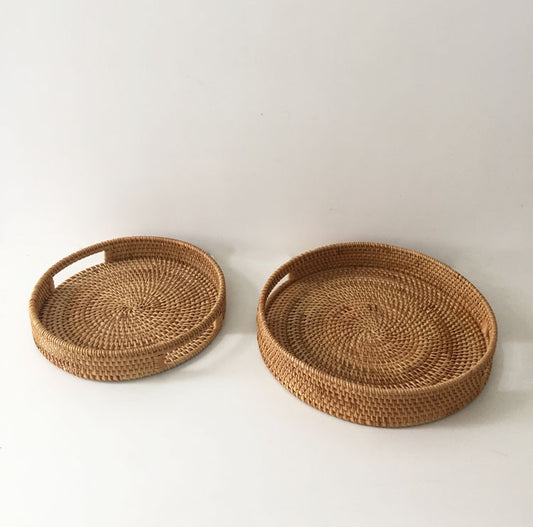 Rattan Snack Storage Tray Round Basket Hand Woven Decor Bread Fruit Food Display R9JC - DropOnline.co