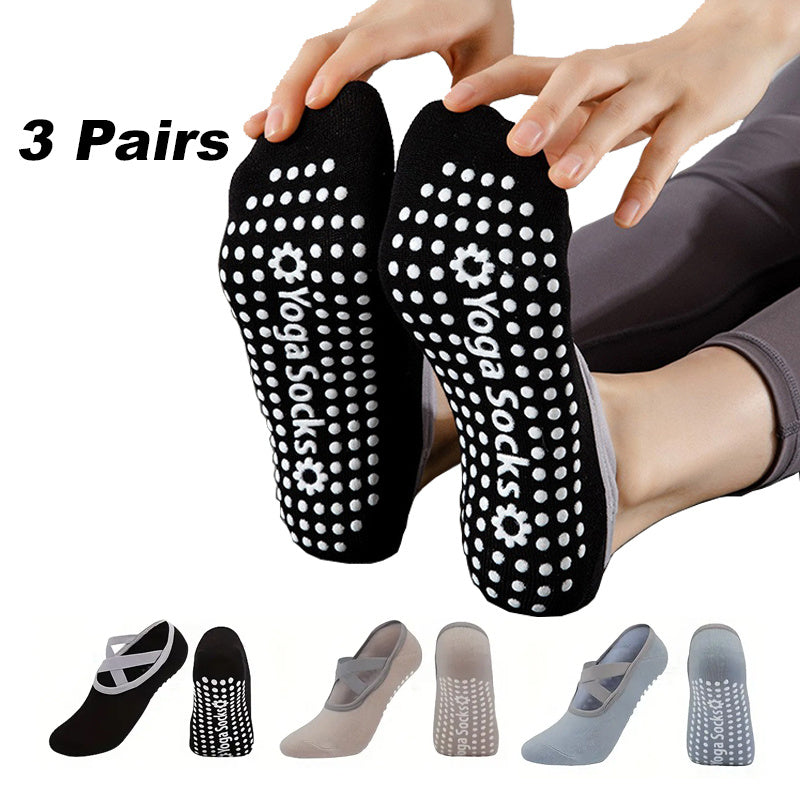 3 Pairs Yoga Socks for Women - Non-Slip Grips for Pilates, Barre & Ballet - DropOnline.co