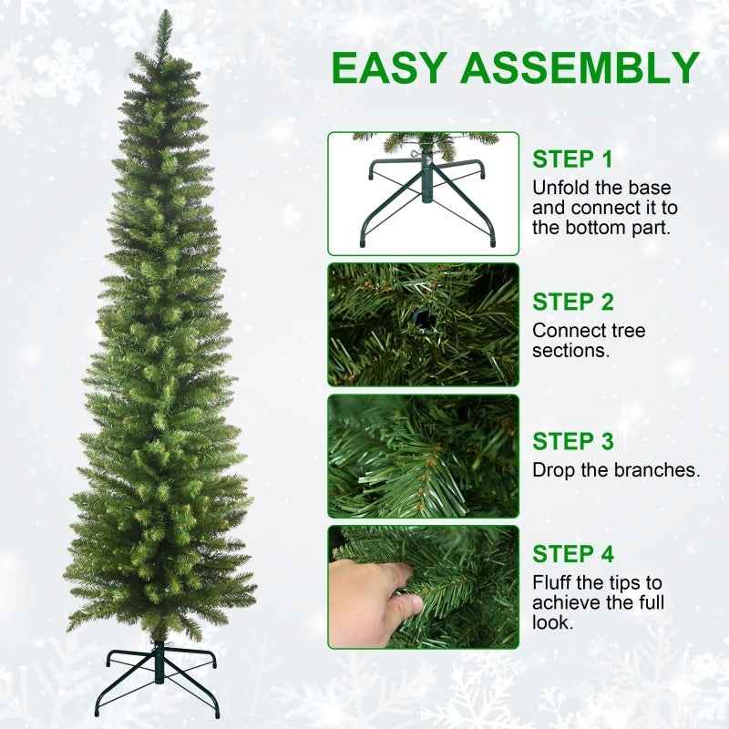 PVC Pencil Christmas Tree - 5ft-7ft Slim Green Design