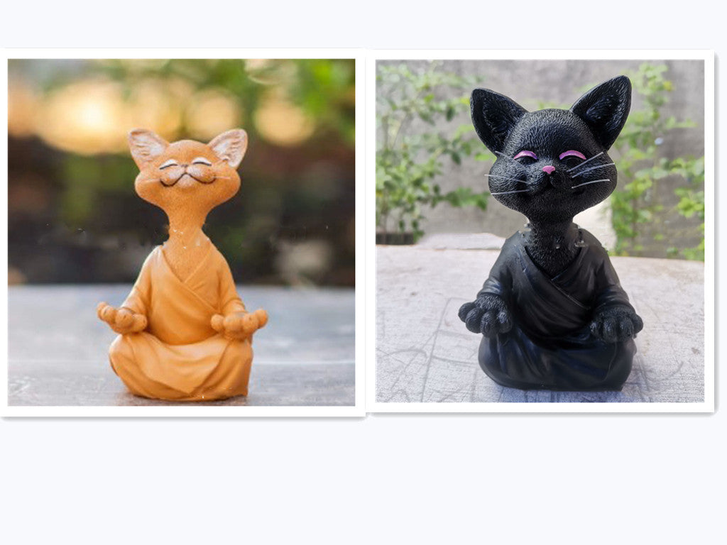 Whimsical Black Buddha Cat Figurine Meditation Yoga Collectible Happy Cat Decor Home Garden Decoration Garden Ornament - DropOnline.co