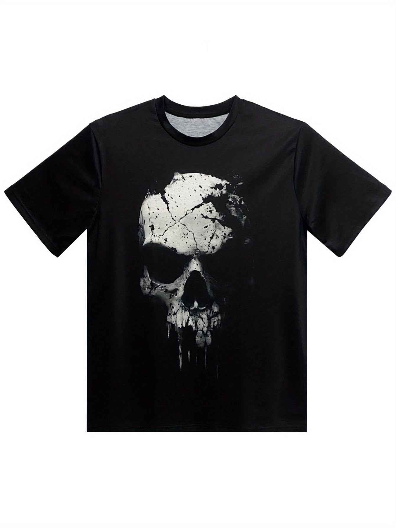 Men's 3D Shattered Skull T-Shirt - Cool Digital Print Round Neck Summer Tee
