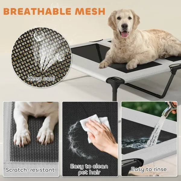 Elevated Dog Bed With Removable Canopy, Portable Outside Raised Pet Cot With Cooling Pad, Storage Bag - DropOnline.co