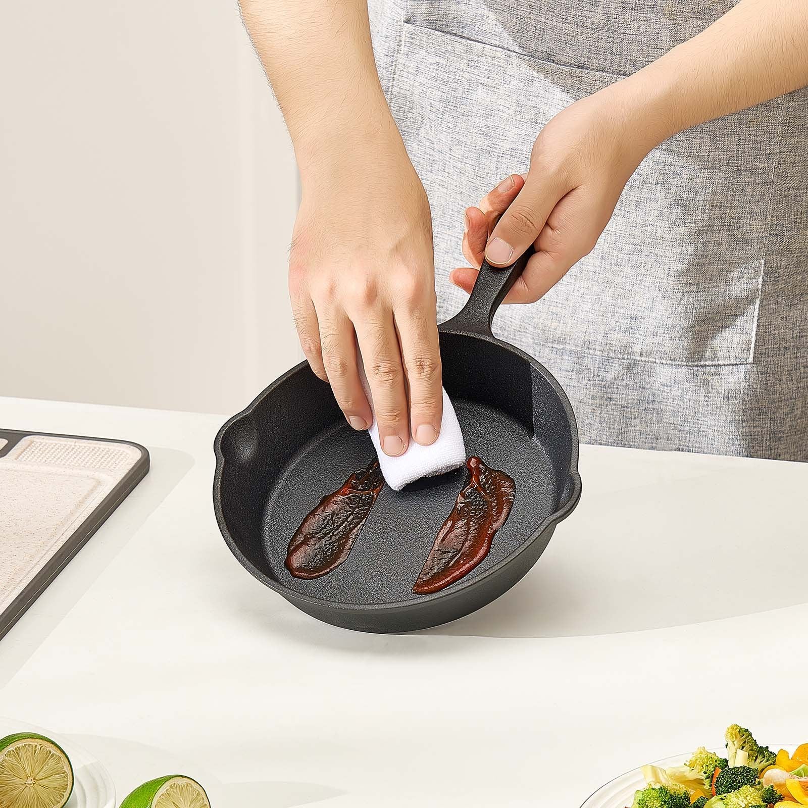 3 Piece Cast Iron Skillet Frying Pan Set 6 8 10 In Handle Pre-Seasoned Black - DropOnline.co