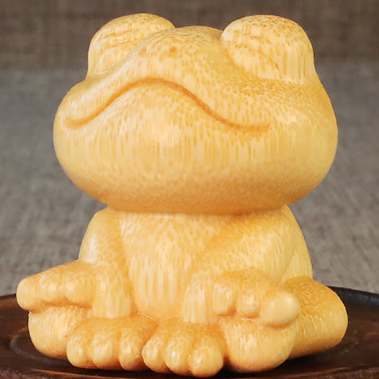 Smiling Frog Solid Bamboo Carving Crafts Ornaments - DropOnline.co