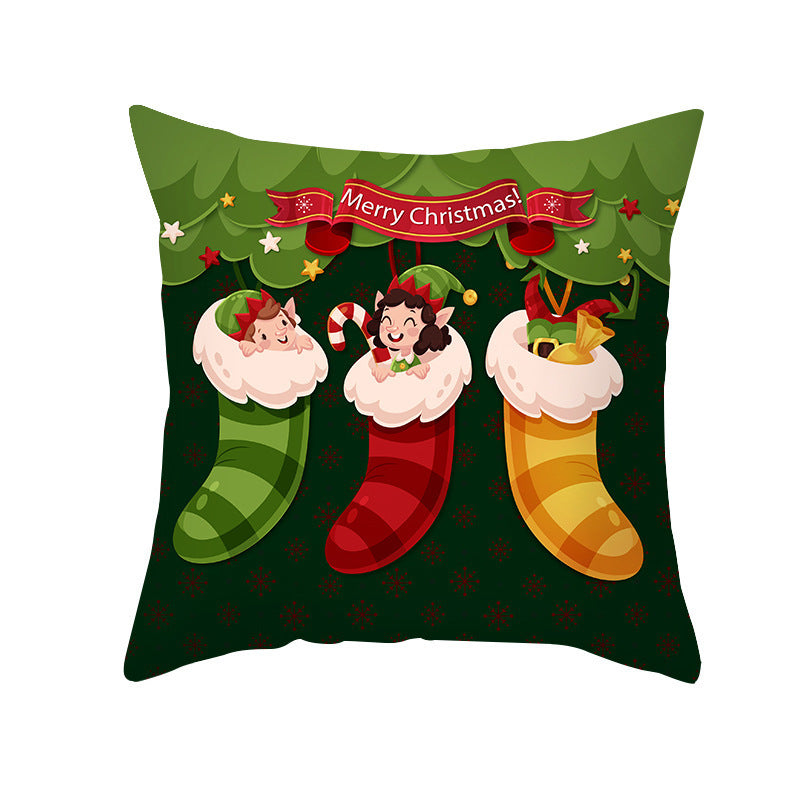 Cartoon Santa Claus Series Peach Skin Sofa Cushion Cover - Fun Christmas Holiday Decoration - DropOnline.co