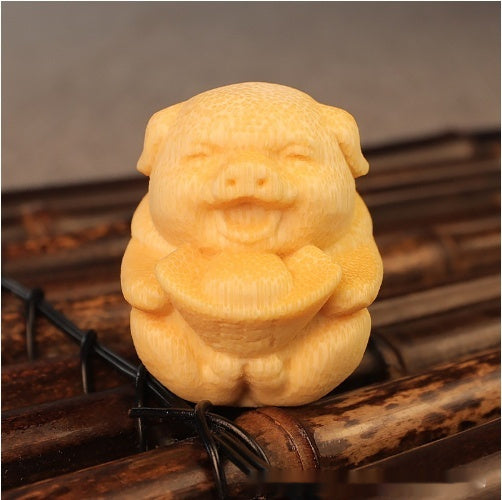 Fulu Pig Solid Bamboo Carving Ornaments - DropOnline.co
