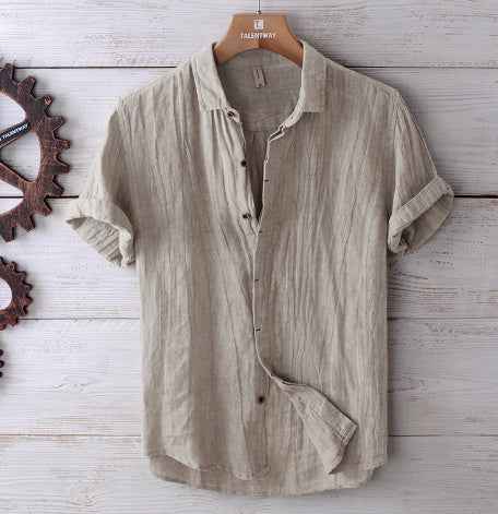 Men's Solid Color Retro Distressed Linen Shirt - Fashion Casual Button-Up