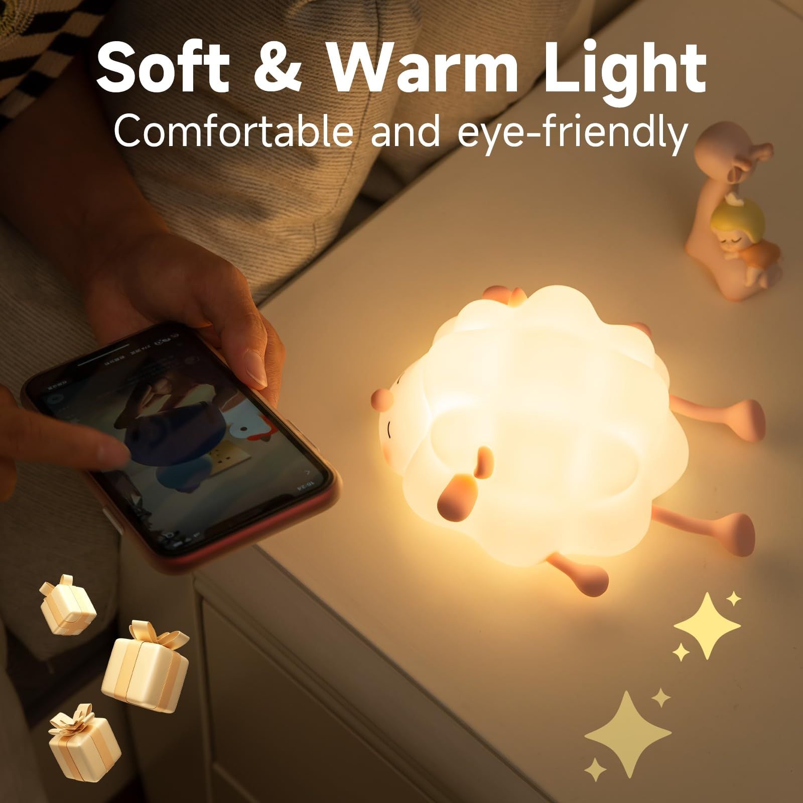 Cute Silicone Night Lights Sheep Cartoon - Rechargeable Timing Dimming Sleep Light for Children's Room - DropOnline.co