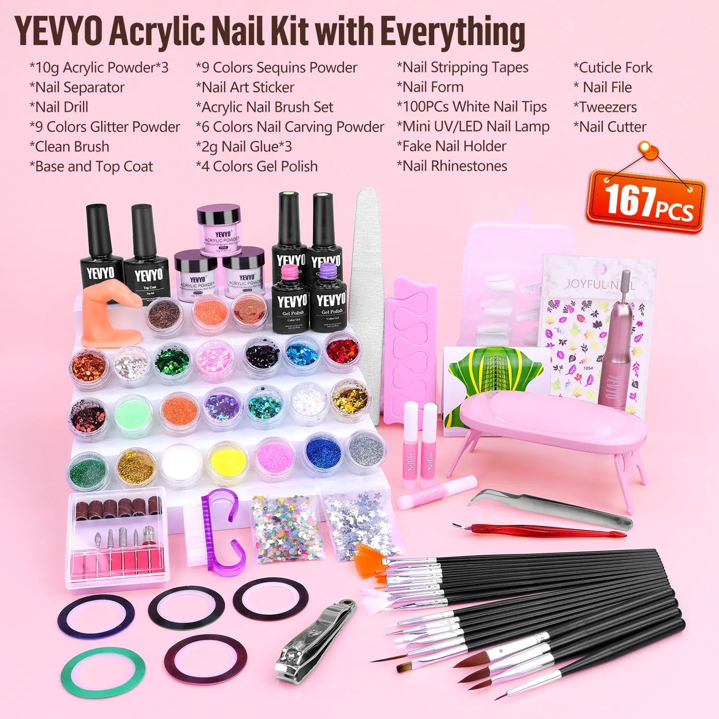 Acrylic Nail Kit With Drill, 4 Colors Gel Polish And UV Light Nail Kit, Birthday Gifts For Women, Valentines Day Gifts For Girl, Professional Nails Kit Acrylic Set With Everything For Beginners - DropOnline.co