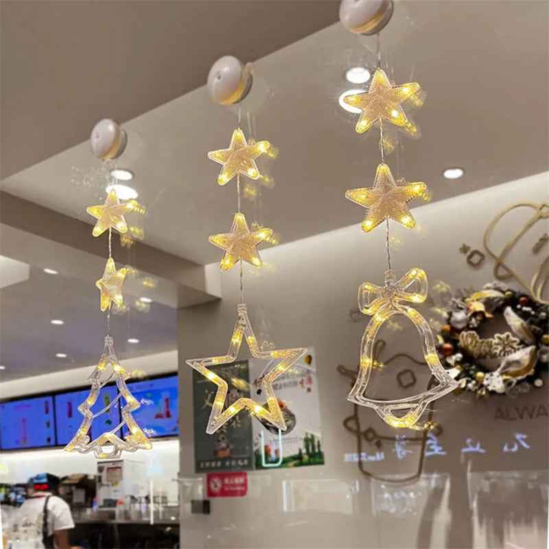 Christmas LED Suction Cup Window Lights 3-Pack - Star Tree Snowflake Hanging Ornaments - DropOnline.co