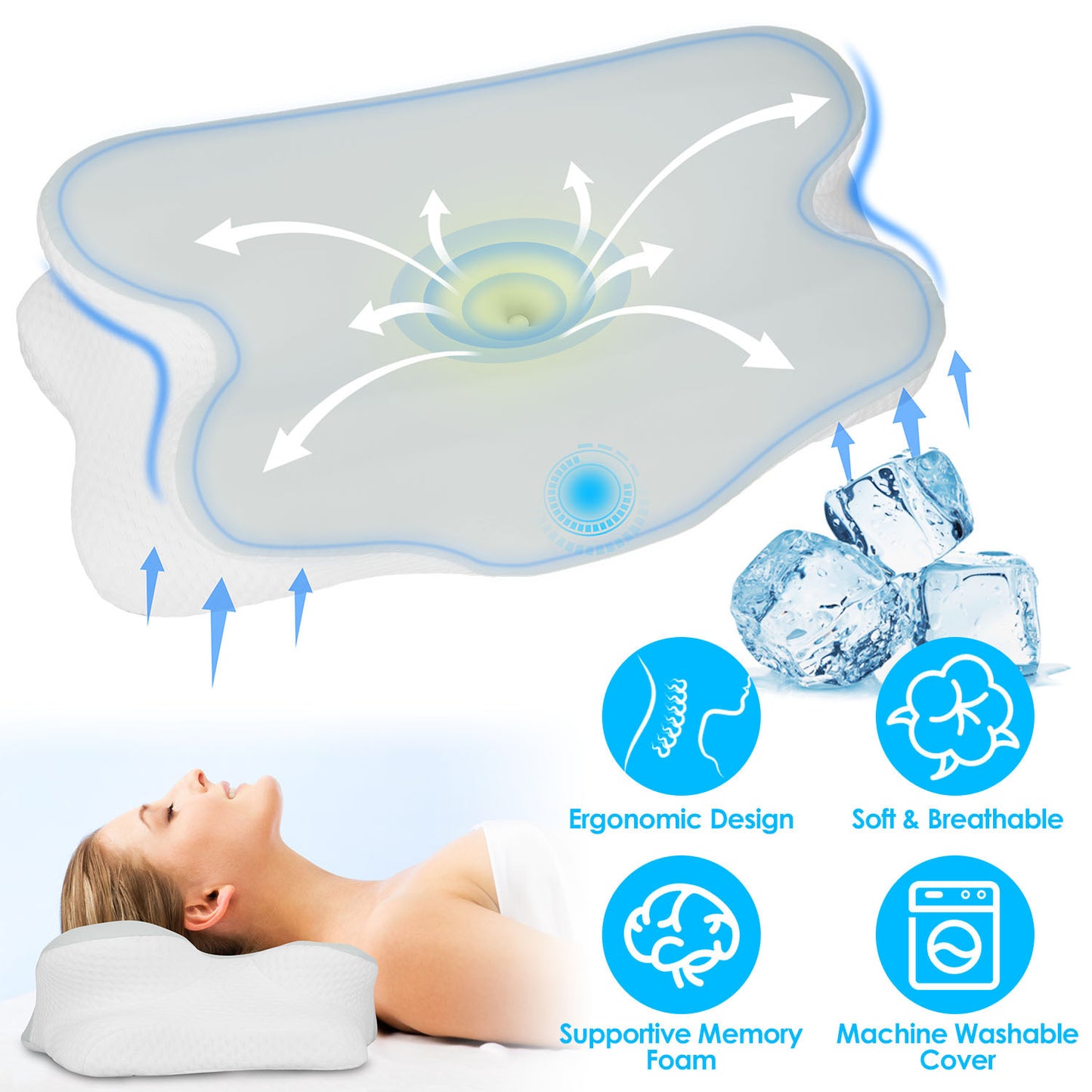 1Pc Orthopedic Memory Foam Pillow With Cooling Case Neck Support Pillow With Machine Washable Case For Side Back Stomach Sleepers - DropOnline.co