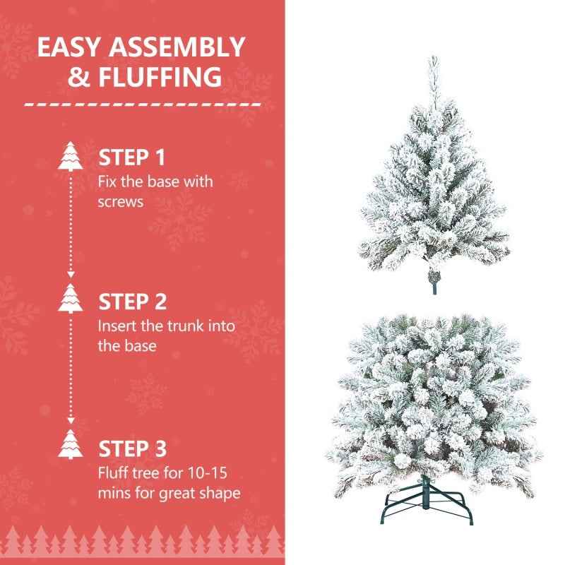 PVC Mixed Flocked Christmas Tree with Pine Cones - 4ft-7ft Sizes