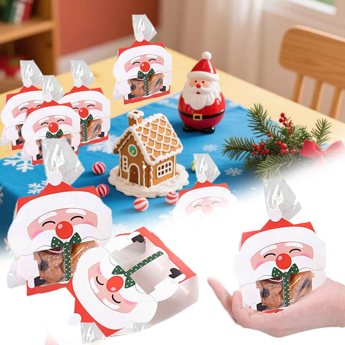 3D Christmas Goody Gift Boxes with Transparent Bags - Santa Claus Design - DropOnline.co