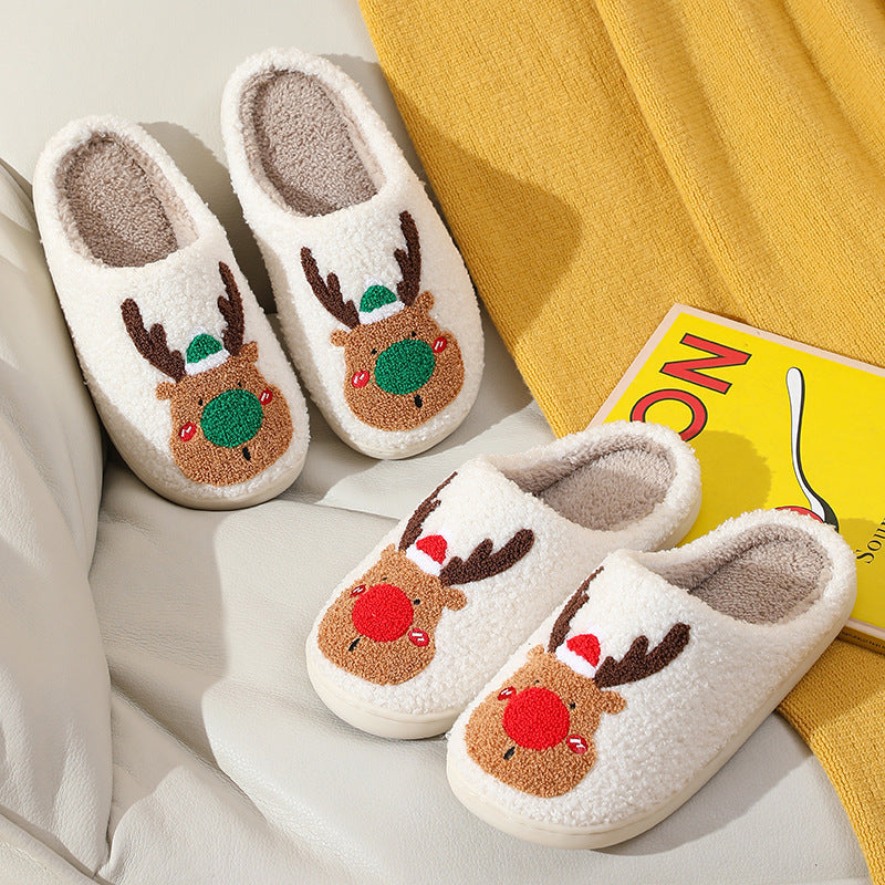 Christmas Shoes Winter Home Slippers Elk Soft Cozy Bedroom Slipper Slip On House Shoes - DropOnline.co