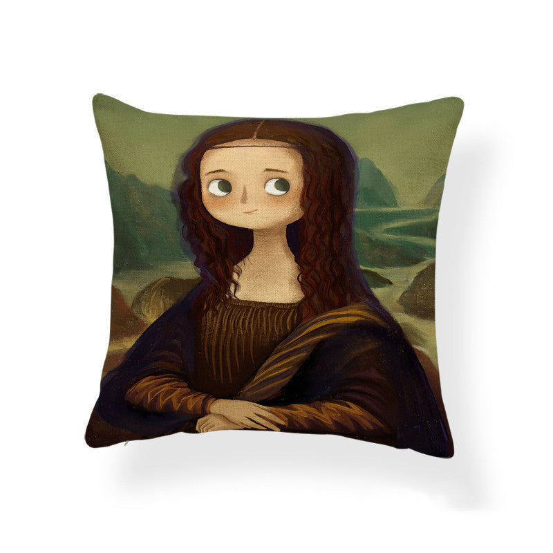 Cartoon Girl Printed Pillowcase Oil Painting Blended Cushion - DropOnline.co