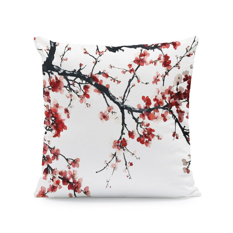 Ink-painting Plum Blossom Yellow Flower Sofa Cushion Cover Without Pillow Core - DropOnline.co