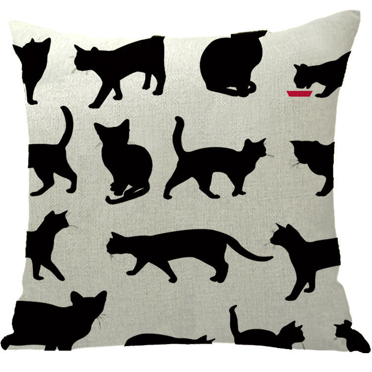 Home Halloween Linen Pillowcase Cat Cushion Cover - Spooky Seasonal Decoration - DropOnline.co