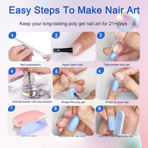 6 PCS Polygel Nail Kits With UV Light, Sliding Solution, Top Primer, Builder Nail Art Tools - DropOnline.co
