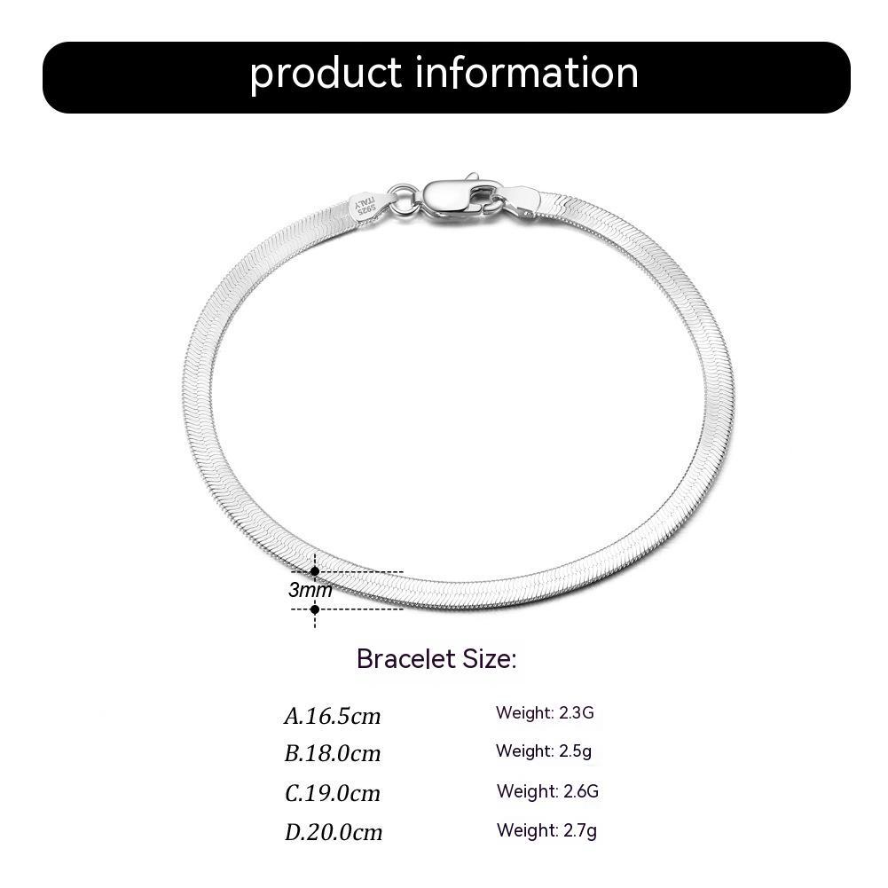 S925 Sterling Silver Bracelet Flat Snake Bone - DropOnline.co