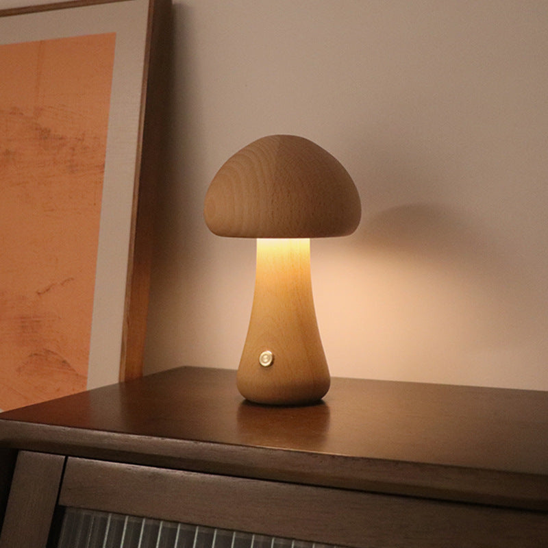 INS Wooden Cute Mushroom LED Night Light - Touch Switch Bedside Table Lamp for Bedroom - DropOnline.co