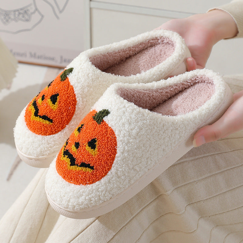 Halloween Pumpkin Cartoon Slippers Warm Winter Slippers Men And Women Couples Indoor House Shoes - DropOnline.co