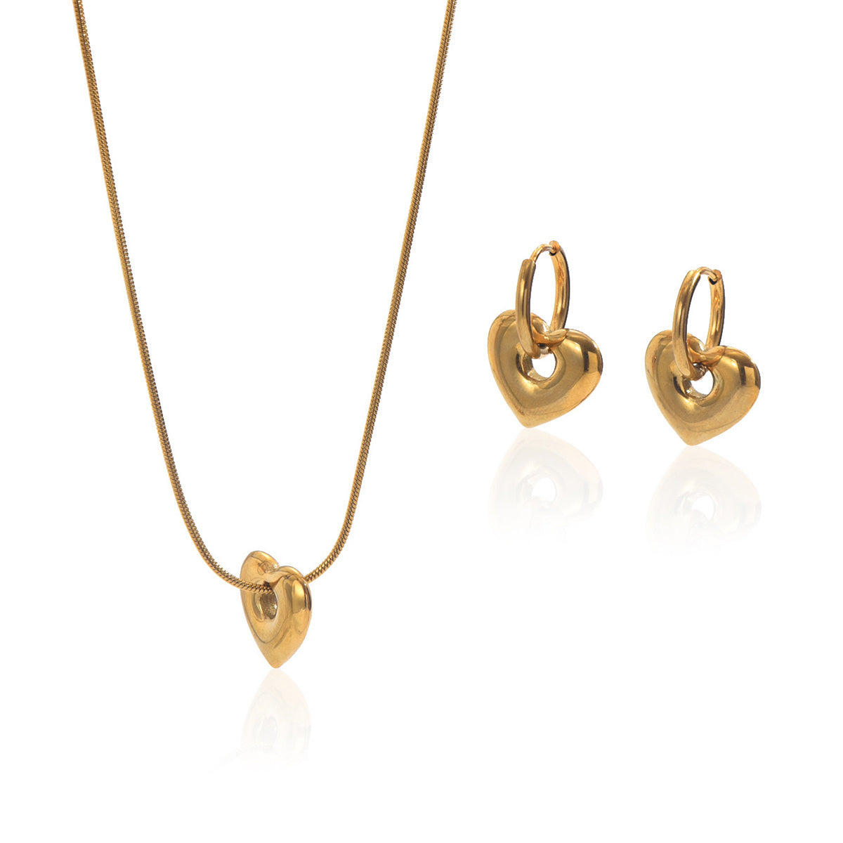 Lxalry 18K Gold Plated Stainless Steel Heart Pendant Necklace And Hoop Earrings Set For Women - Waterproof Hypoallergenic Elegant Gift For Girlfriend Birthday Wedding Anniversary Daily Wear - DropOnline.co