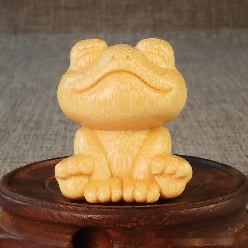 Smiling Frog Solid Bamboo Carving Crafts Ornaments - DropOnline.co