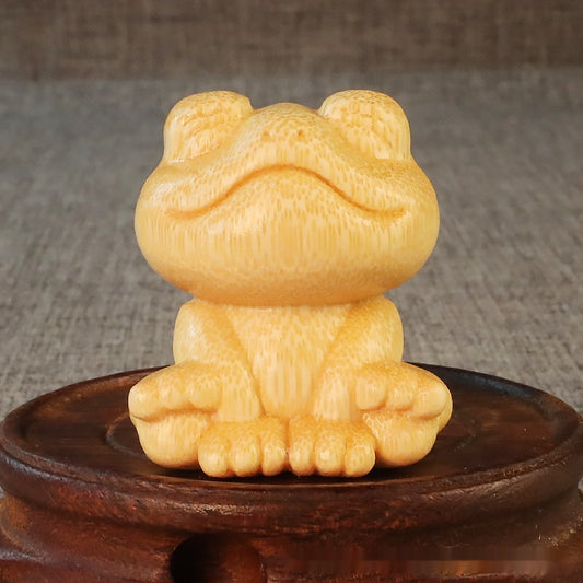 Smiling Frog Solid Bamboo Carving Crafts Ornaments - DropOnline.co