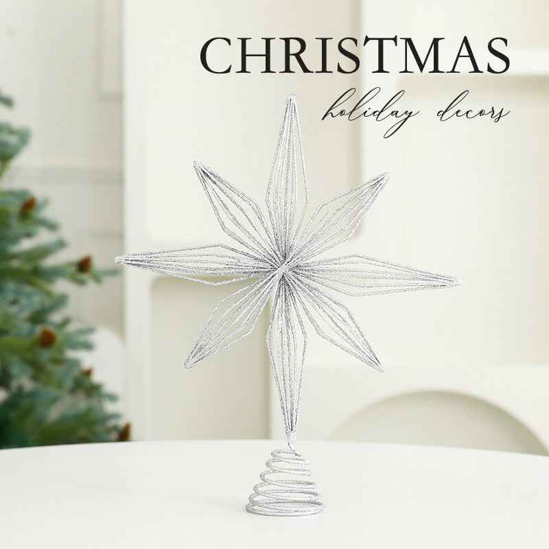 Christmas Metal Star Ornament - Eight Awn Champagne Gold Silver Decoration (25-30cm) - DropOnline.co