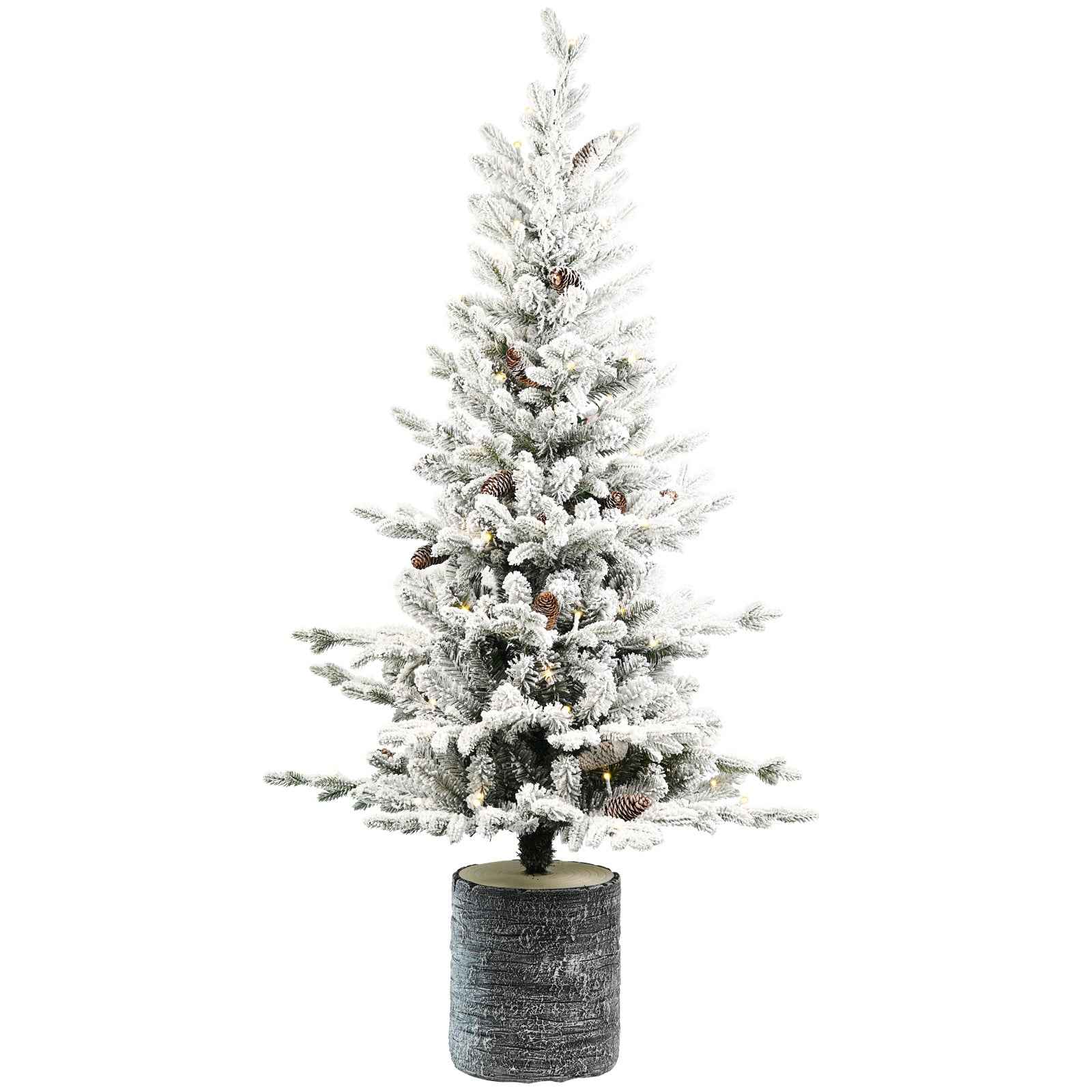 Pre-lit Potted Flocked Christmas Tree - 2FT-6.5FT Snow Frosted with LED Lights