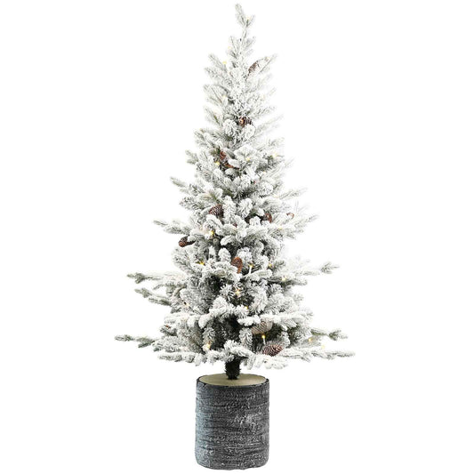 Pre-lit Potted Flocked Christmas Tree - 2FT-6.5FT Snow Frosted with LED Lights