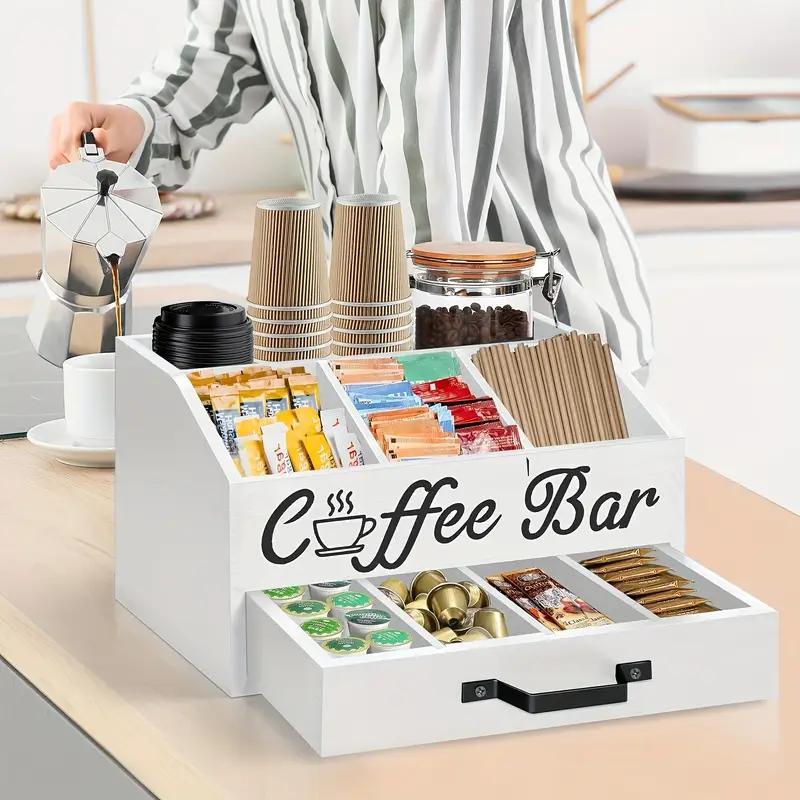 1 Piece Classic Wooden Coffee Bar Storage Box Multi-compartment Coffee Accessories Condiments Coffee Capsule Storage Shelf Basket - DropOnline.co
