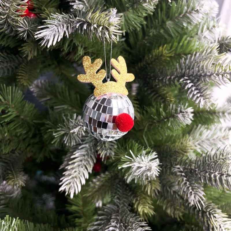 5 Pcs Christmas Silver Disco Mirror Ball - Reflective Elk Horns Xmas Ornaments (8x5x5cm) - DropOnline.co