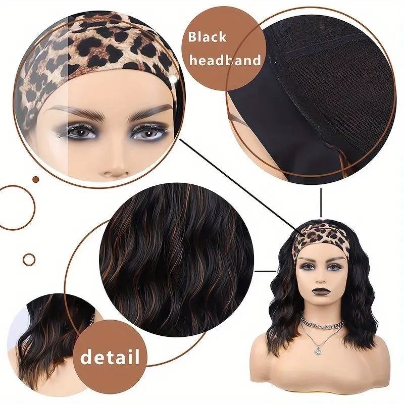 Fashion Water Wave Hairband Non-toxic Wig, Heat-resistant Synthetic Hair Band Elastic Cap, No Glue, Trendy Wave Style, Suitable For The Whole Scene. - DropOnline.co