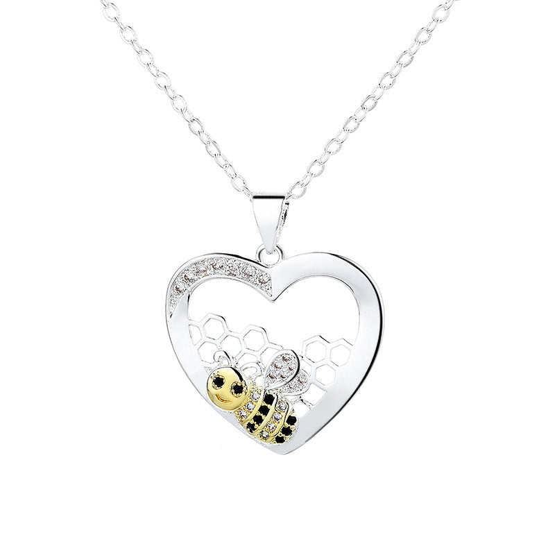 Fashion Exquisite And Creative Bee Hive Pendant Pastoral Style Temperament Female With Hearts Color Separation Necklace - DropOnline.co