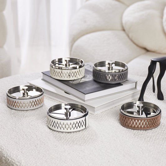 Simple Leather Stainless Steel Ash Tray Living Room Desktop Bedroom Decor - DropOnline.co