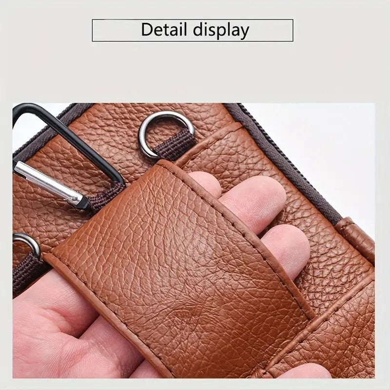 Leather Mobile Phone Shoulder Covers, Men's Belt Bags, Vertical Holster Belt Clip Pockets, Carrying Cases With Card Slots