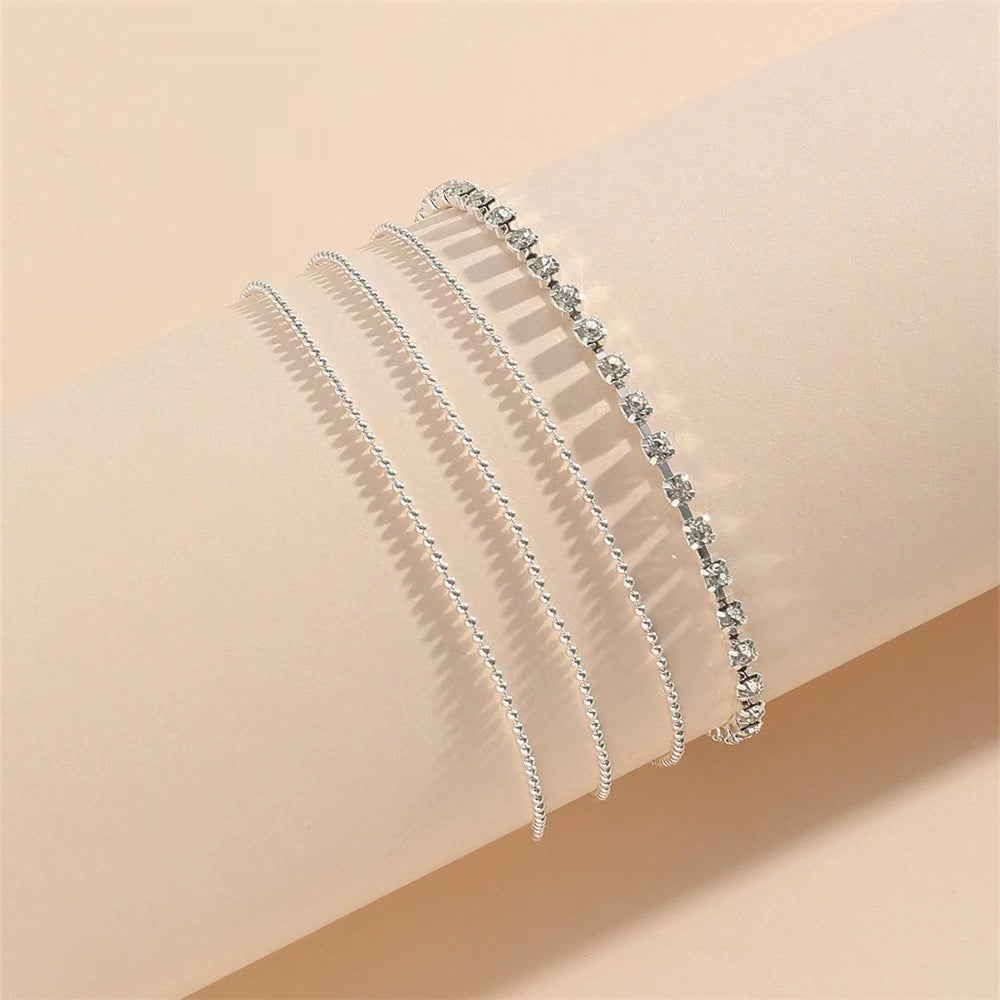 Simple Strass Cup Chain Anklet - Personality Multi-Layer Bead Necklace - DropOnline.co