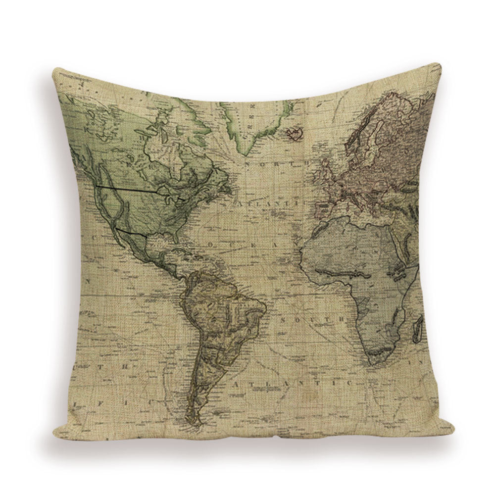 New Retro Toss Pillow Case European World Map Cushion Cover Seat Sofa Covers Morocco Linen House Home Decor Throw Pillows Cases - DropOnline.co