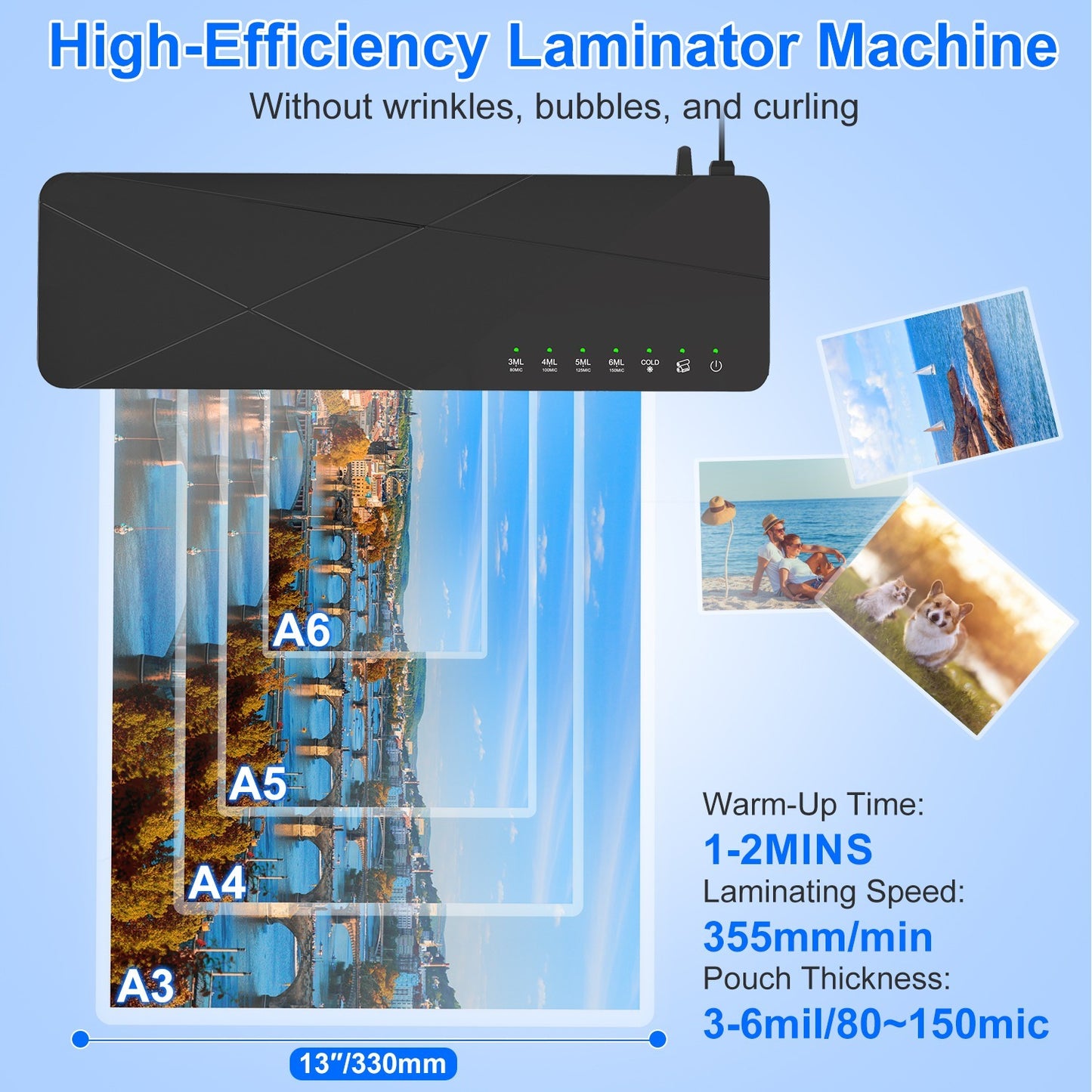 1Pc 13Inch Laminator Machine Hot And Cold Mode A4 Personal Thermal Laminator With ABS Function 60S Warm Up Time 30Mins Auto Off For Home Office School Business - DropOnline.co