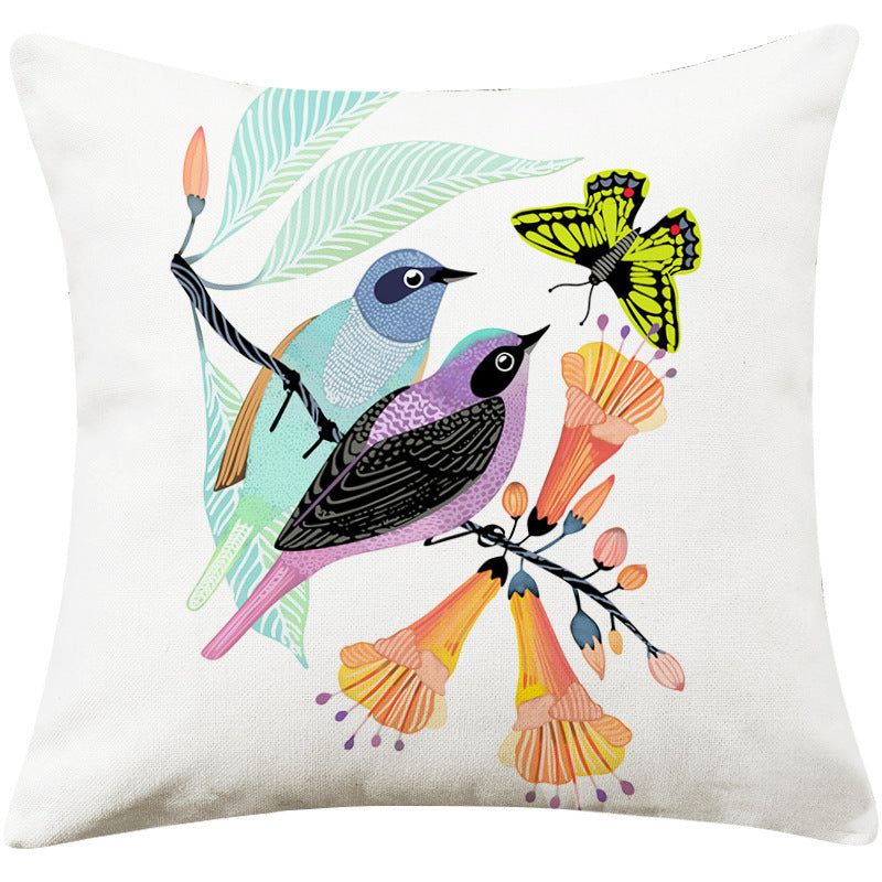 Country Pastoral Flower And Bird Cushion Cotton And Linen Pillowcase - DropOnline.co