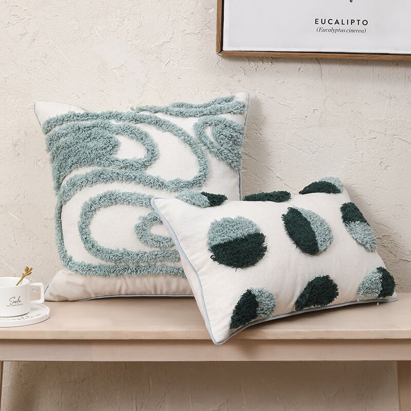 Nordic Moroccan Ins Wind Tufted Pillow Living Room Sofa Tassel Cushion Model Room Pure Cotton Pillowcase Green - DropOnline.co